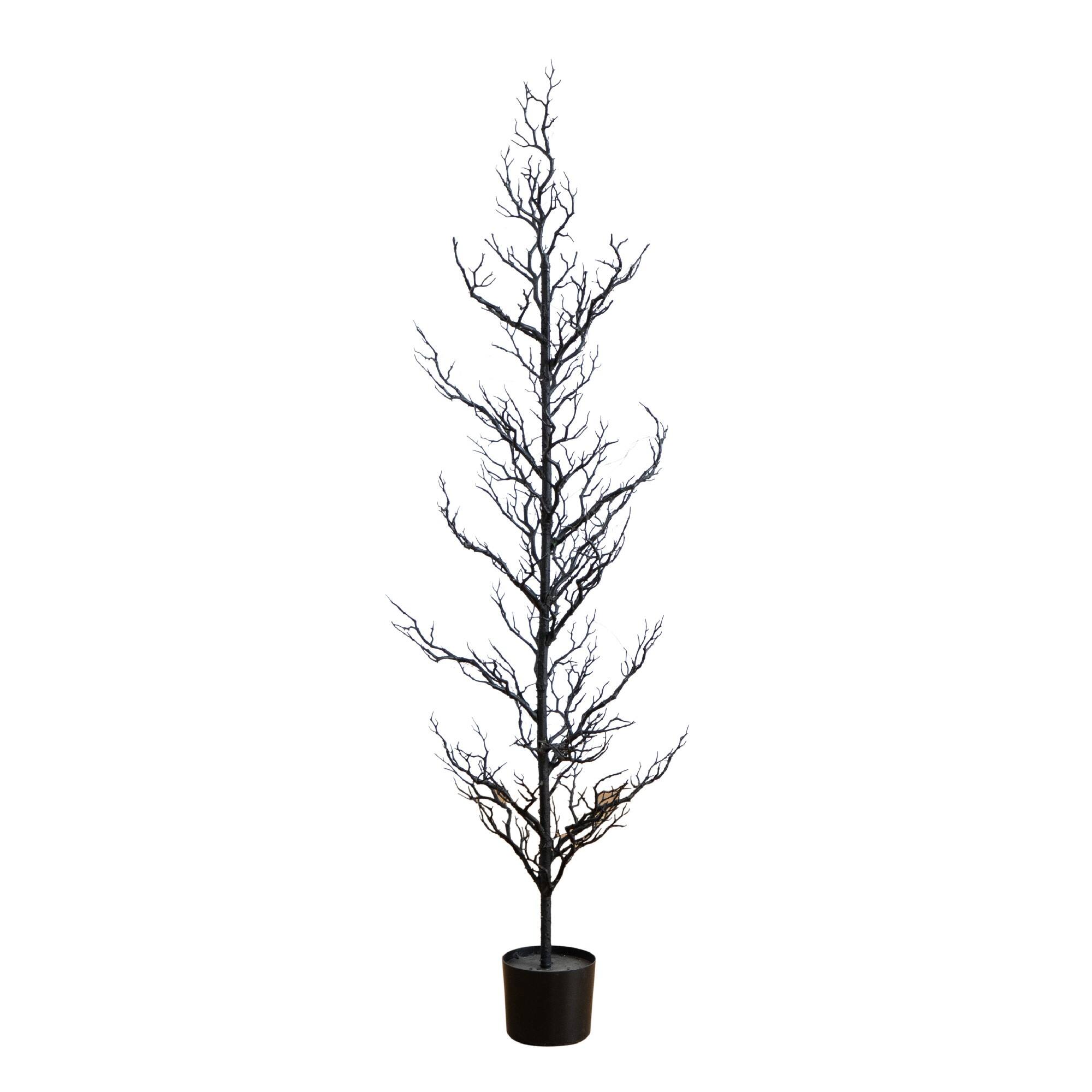 5ft. Pre-Lit Artificial Halloween Black Spooky Twig Tree with 200 Orange & Purple Copper Wire String LED Lights